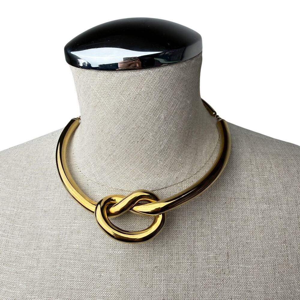 Michael Kors Gold Tone Knot Choker Necklace Luxury Minimalist Statement